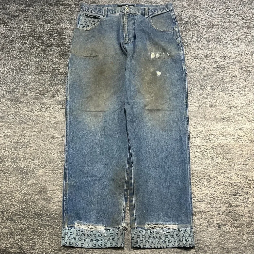 Vintage‎ Godbody Jeans Mens 36x32 Blue Distressed Carpenter Baggy Wide Leg Y2K